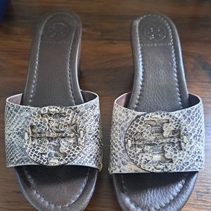 Tory Burch Patti Pitone Snakeskin Wedge Slide Sandal 6